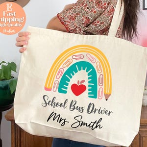 School Bus Driver Tote Bag, Personalized Name, School Bus Driver Gift, Teacher Gift, Appreciation Gift, Bus Driver Bag, Teacher Tote