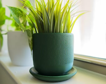Wavy Indoor Planter with Water Dish, Modern Home Decor (4 inch)