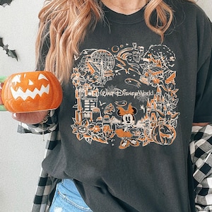 Chemise carte Halloween Disney World | T-shirt Minnie squelette | - Chemise Park Comfort Colors Spooky Season | Chemise Disney automne rétro