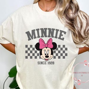 Retro Minnie Mouse 1928 Shirt | Vintage Minnie Checkered Tee | Cute Disney Matching Vacation Shirt