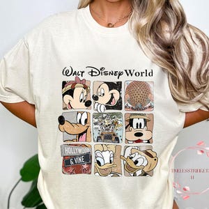 Maglietta retrò Walt Disney World / Maglietta con cartolina di personaggi vintage / Maglietta Comfort Colors Park Day / Topolino, Minnie, Paperino e Pippo / Regalo da viaggio
