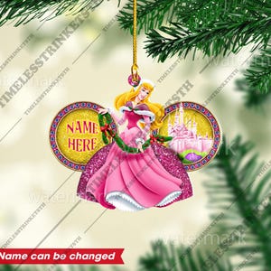 Aurora Princes Custom Name Christmas Ornament | Disney Princess Characters Acrylic Ornament | Christmas Gifts For Kid.