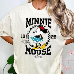 Vintage Minnie Mouse 1928 Shirt | Retro Disney Checkered Tee with Classic Cartoon Style | Minnie Gift Shirt for Disney Trips & Matching Look