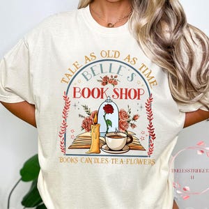 Retro Belle Book Shop Shirt | Tale As Old As Time Tea Book Flower Tee | Beauty Candle Comfort Colors Shirt | Vintage Disney Gift Tee