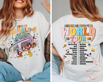 Retro EPCOT World Tour Shirt | Vintage 80s Disney World Tee | Two-Sided Drink Around the World Shirt for Park Trips & Gifts