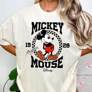 Retro Mickey Mouse 1928 Shirt | Vintage Disney Checkered Tee for Classic Cartoon Fans | Mickey Mouse Gift Shirt for Disney Trip Outfits