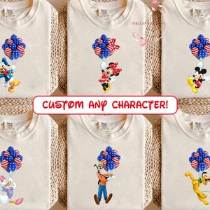 Custom 4th of July Disney Shirt | Patriotic Balloon Tee | Mickey Minnie Donald Daisy Goofy Pluto | Comfort Colors | USA Family Outfit