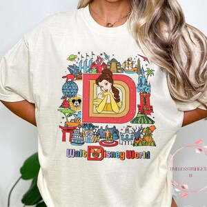 Maglietta Belle Disney World / Maglietta con cartolina retrò della principessa / Maglietta vintage Disney / Maglietta Comfort Colors per i fan Disney / Vacanze Disney