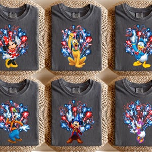 Custom Fireworks Disney Shirt | Pick Your Character 4th of July Tee | Red White Blue Balloon Top | Family Matching USA Vacation Outfit
