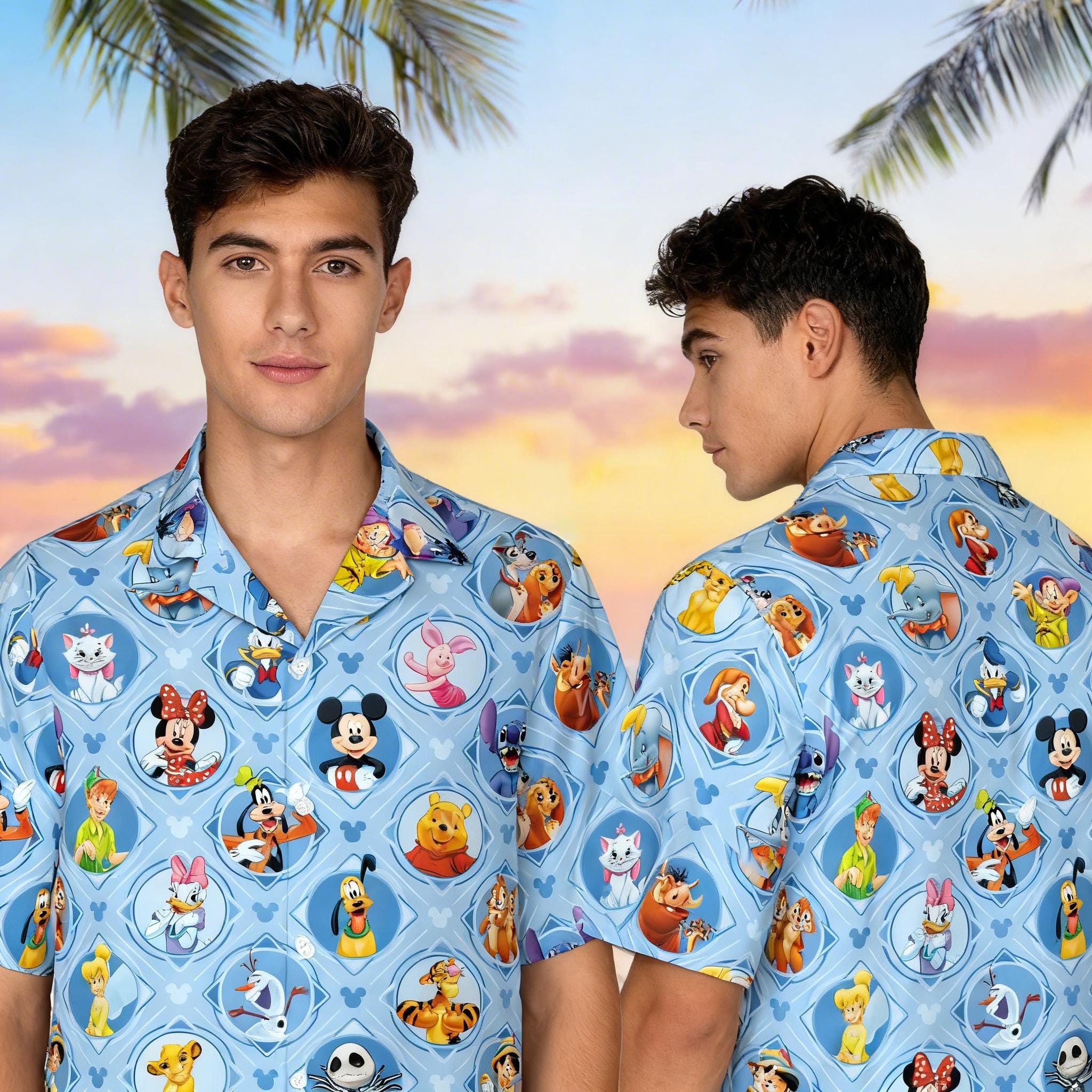 Discover DisneyInspired Hawaiian Shirt  Blue Cartoon Aloha Shirt, Funny Summer Beach Outfit, Vacation Button Down for Men