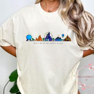 Retro Disney Park Icons Shirt | Meet Me At My Happy Place Tee | Comfort Colors Shirt | Magic Kingdom | Epcot | Retro Vacation Tee