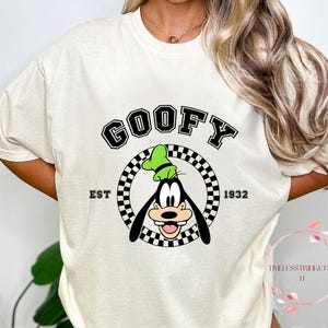 Camiseta retro de Disney Goofy / Camiseta vintage de 1932 / Camiseta clásica de personaje de dibujos animados / Regalo de Disney estilo tablero de ajedrez / Camiseta Goofy de la vieja escuela