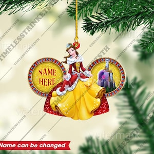 Belle Princes Custom Name Christmas Ornament | Beauty And The Beast Acrylic Ornament | Christmas Gifts For Kid.