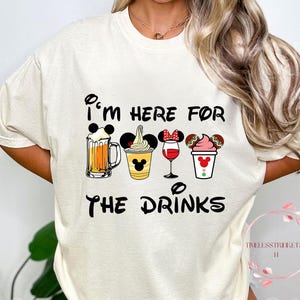 Disney Drinking Shirt – I’m Here for the Drinks Tee | Epcot Food and Wine Shirt | Retro Disney World Tee | Magic Kingdom Shirt