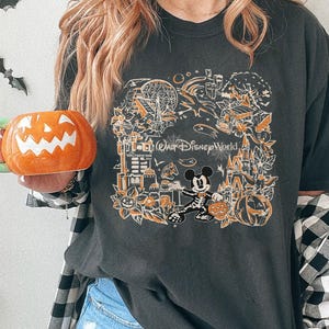 Chemise Halloween Walt Disney World | T-shirt de carte du parc Mickey squelette | Chemise Spooky Season Comfort Colors | vintage automne Disney