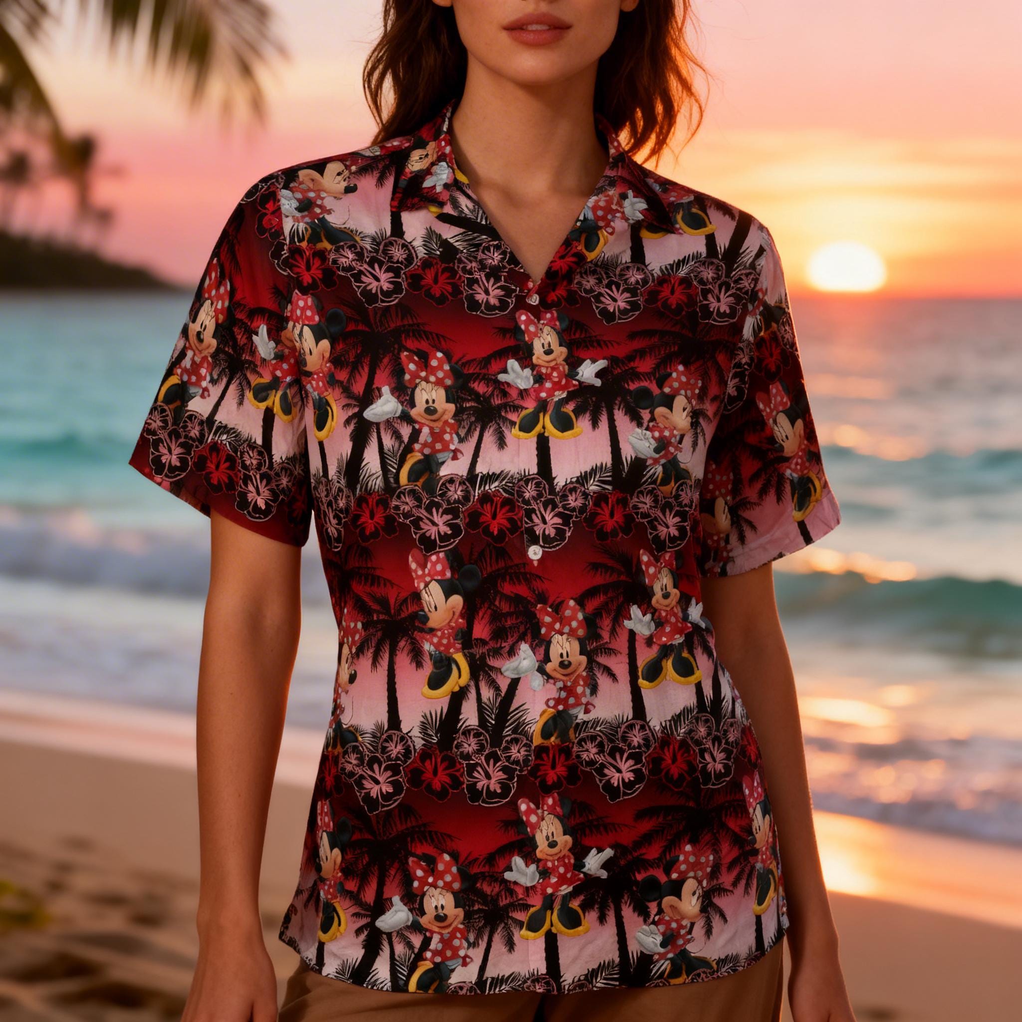 Discover Minnie Mouse  Hawaiian Shirt, Hawaiian Shirt, Summer 2026 DisneyTrip Vacation Shirt, Minnie Summer Hawaiian Summer Gift