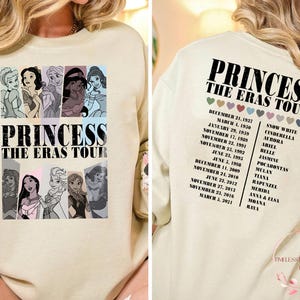 Princess Eras Tour Shirt | Disney Princess Timeline Concert Tee | Two-Sided Vintage Fairytale Shirt | Magical Retro Disney Family Tee