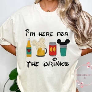 Funny Disney Drinking Shirt – Epcot I&#39;m Here for the Drinks Tee | Retro Park Bar Crawl Shirt | Magic Kingdom Comfort Colors Shirt
