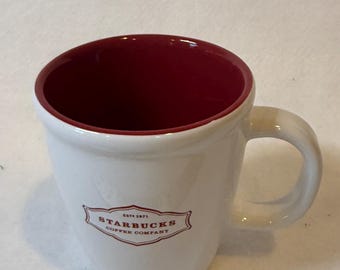 Vintage 2006 Starbucks Coffee Mug, White Exterior Red Interior, Est. 1971 Logo