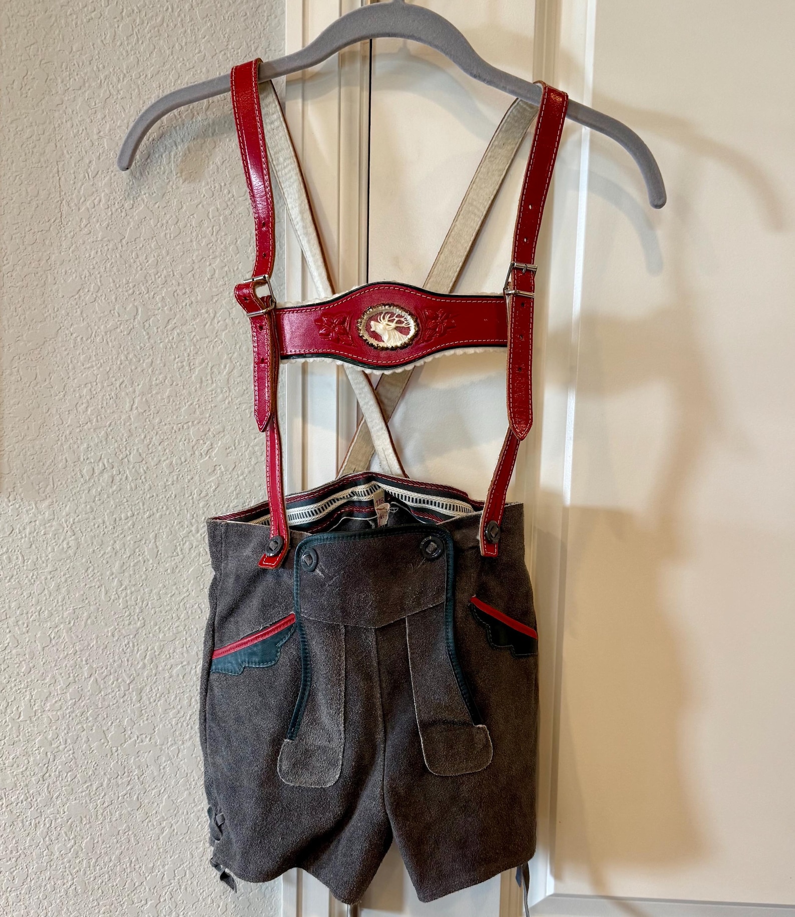 Vintage Bavarian Suede Lederhosen Shorts, Oktoberfest Kids Traditional German Wear