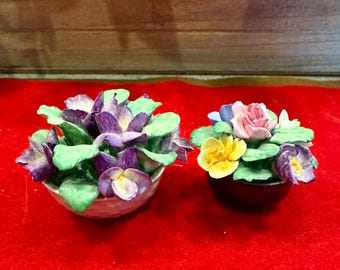 Vintage Coalport Bone China Roses: Miniature Floral Pots, Set of 2