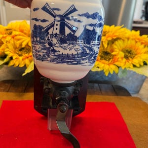 VTG Holland Dutch Blue Delff Windmill Wall Mounted Coffee Mill Grinder