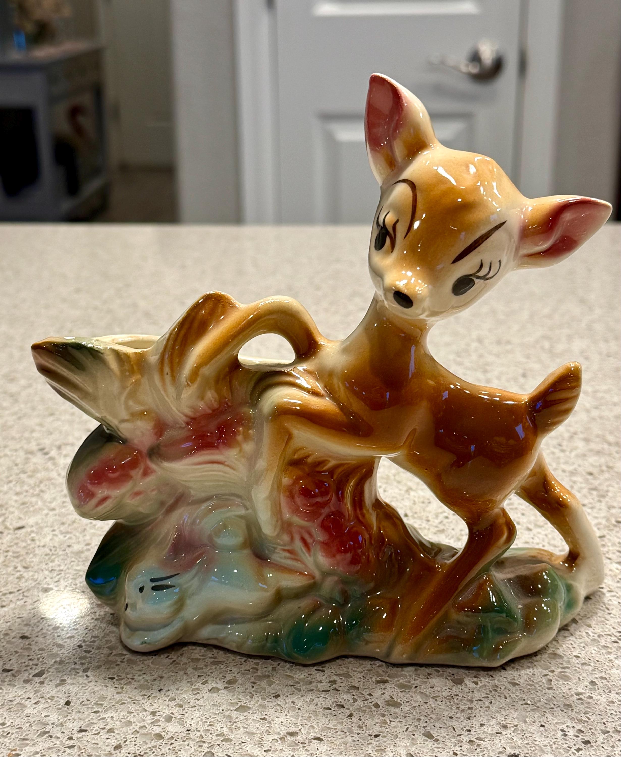 Vintage Ceramic Planter Featuring Bambi From the 1942 Disney Movie