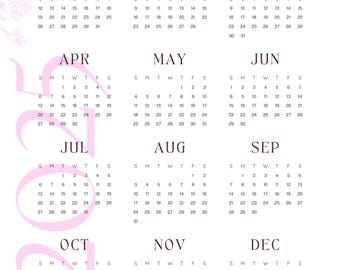 Pink and White Digital Printable Calendar