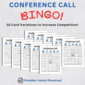 Bingo voor telefonische vergaderingen - Set van 10 kaarten - Leuk voor teambuilding - Direct downloaden