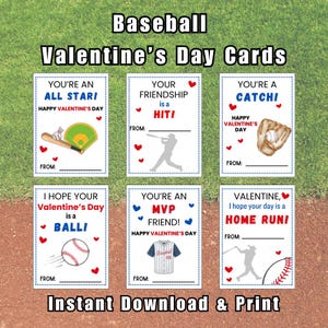Valentinstagskarten für Kinder - Freunde, Schulkameraden - Baseball, Sport - Sofortiger Download - Druck zu Hause