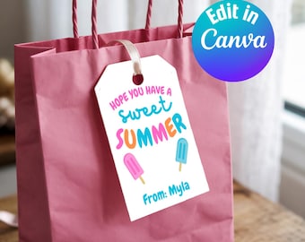 Sweet Summer Gift Tag: End of School Year, Editable Name (PDF)