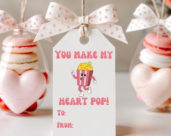 Popcorn Valentine Gift Tag Printable: Classroom Party Favor (Digital Download)