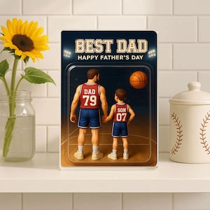 Bloque acrílico estilo baloncesto para papá: regalo del Día del Padre de mi hijo, recuerdo deportivo para el mejor papá, diseño de cancha personalizado
