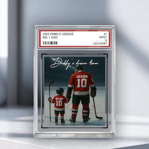 Plaque personnalisée en blocs acryliques, style carte à collectionner, papa et fils, Hockey, cadeau de fête des pères pour papa ou grand-père amateur de sport