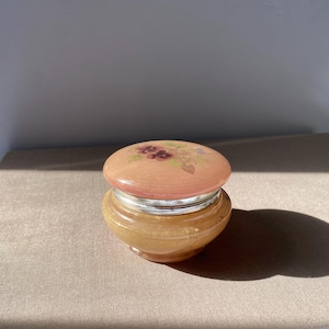 Vintage Pink & Beige Alabaster Trinket Box | Floral Design | Stone Jewelry Box | Small Marble Dish | Elegant Vanity Decor
