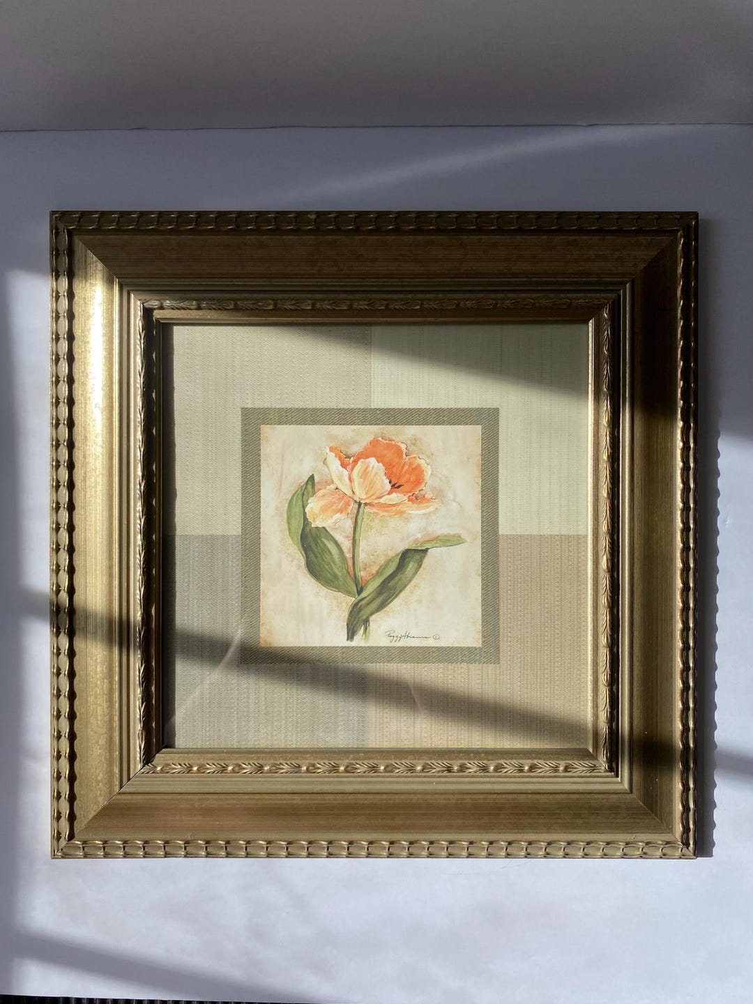 Vintage Framed Tulip Print by Peggy Abrams | 13”x13” Floral Wall Art ...