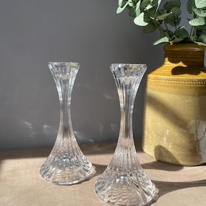 Mikasa Park Lane Crystal Candlesticks – Set of 2 | 5” Taper Candle Holders | Vintage Crystal Pair for Table Decor & Weddings or Gifts