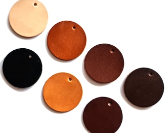 Blank Round Circles Leather Tags with Hole, Blank Leather Labels, Leather Tags, Vegetable Tanned Leather