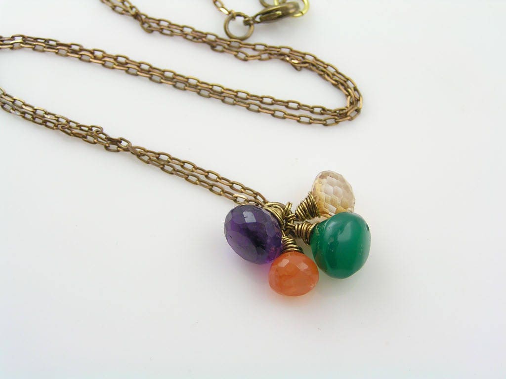 Gemstone Cluster Necklace Amethyst Onyx and Carnelian Etsy