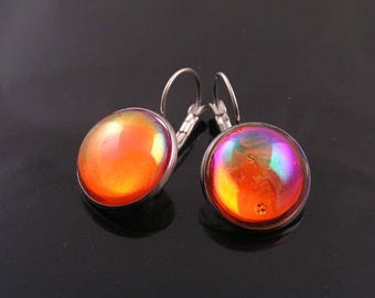 Orange Earrings, Lever Back Fittings with Vintage Cabochons, E1944