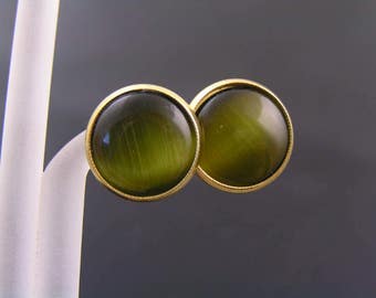 Green Earrings, Cat&#39;s Eye Ear Studs, E2267