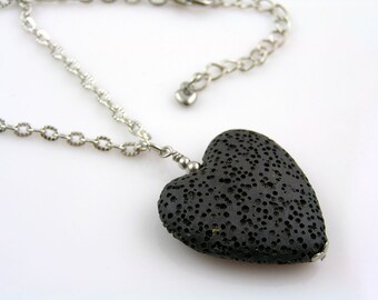 Lava Stone Heart Necklace, Genuine Lava Jewelry, N1412