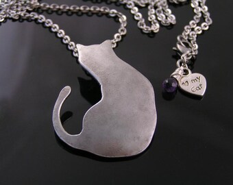 Cat Necklace, Cat Silhouette Pendant Necklace, Cat Jewelry, Crazy Cat Lady, Love my Cat Necklace, Pet Jewelry, Pet Necklace, N1911