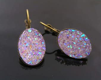 Sparkly Druzy Earrings, Bronze Lever Back, E1472