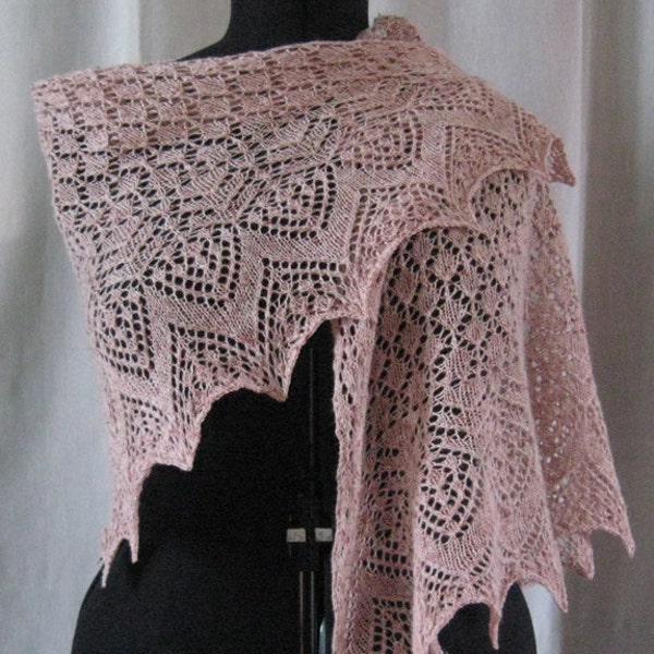 FREE SHIPPING - Victorian Lace Hand Knit Shawl - Soft Pink, Merino, Cashmere  - "Smooth Strawberry Salsa"