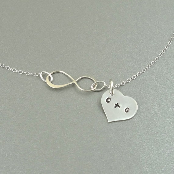 Items similar to Personalized infinity necklace, heart with initials