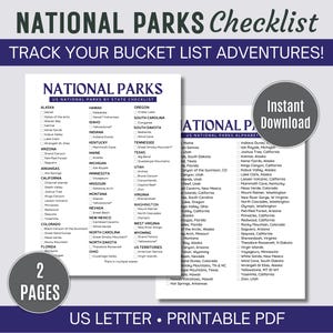 National Parks Checklist Printable National Park Bucket List Digital Download NPS Guide All 63 National Parks Tracker