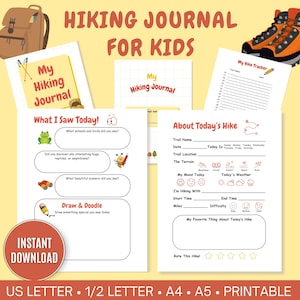 Diario de senderismo para niños / Libro de recuerdos imprimible en formato PDF para descargar en formato digital para niños Libro de registro de senderismo Cuaderno de ruta para niños Descarga instantánea