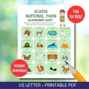 Acadia National Park Scavenger Hunt Printable Nature Games for Kids National Parks Activities Printable Games Outdoor Games Digital Download