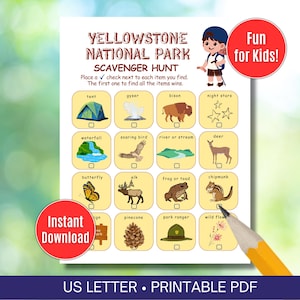 Yellowstone National Park Scavenger Hunt Printable Nature Games for Kids National Parks Activities Printable Games Outdoor Digital Download